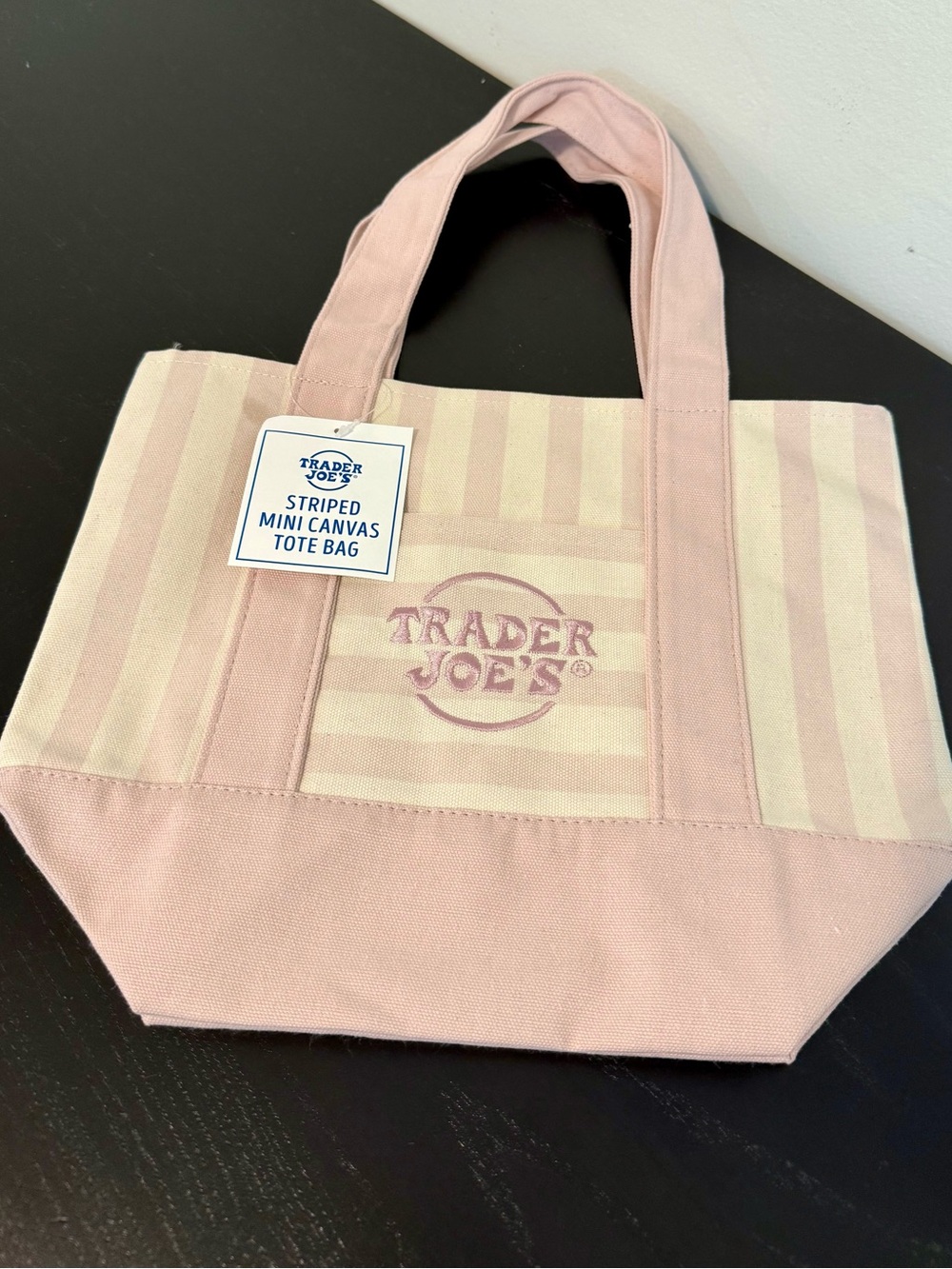 Trader Joe's Light Pink and Cream Striped Mini Canvas Tote
